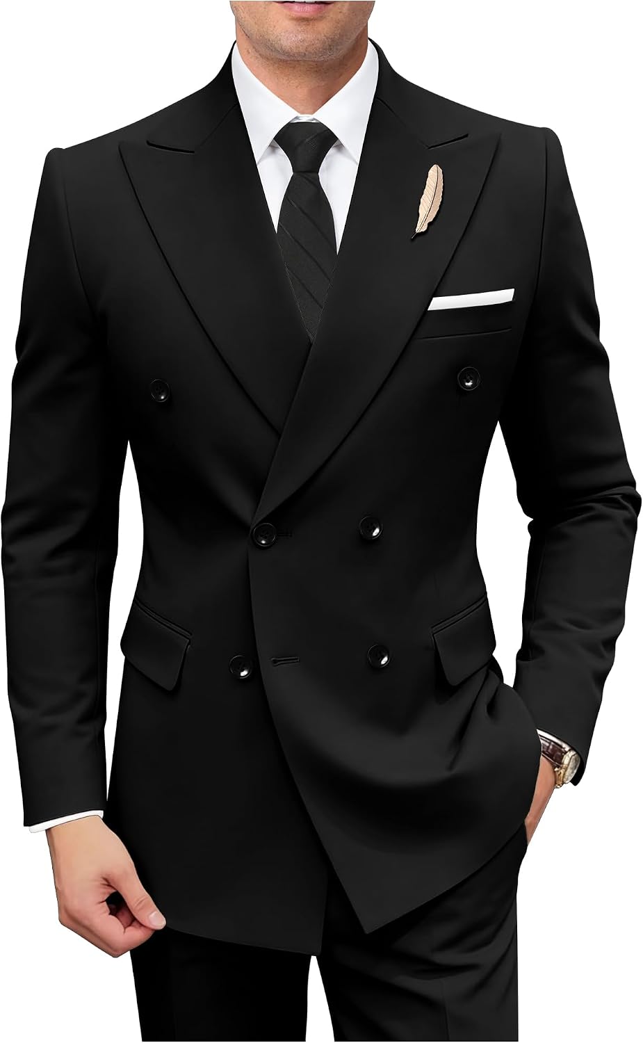 Men Suits 2 Piece Double Breasted Slim Fit Suit Jacket Pants Set
