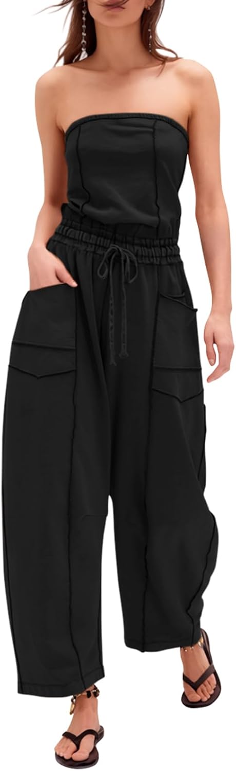 Sexyasasii – Combinaison bustier sans bretelles pour femme, taille haute ajustable et jambes tonneau