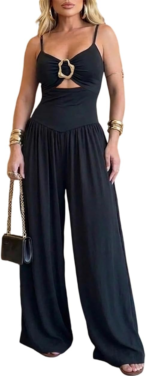 CHICME – Combinaison femme dos nu avec découpes à la taille, fines bretelles et pantalon large