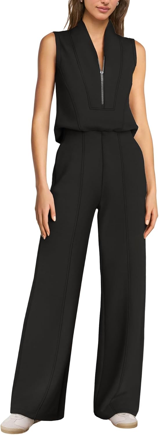 SENSERISE – Combinaison Femme de Voyage à Jambes Larges, Demi-Zip & Coupe Décontractée Chic