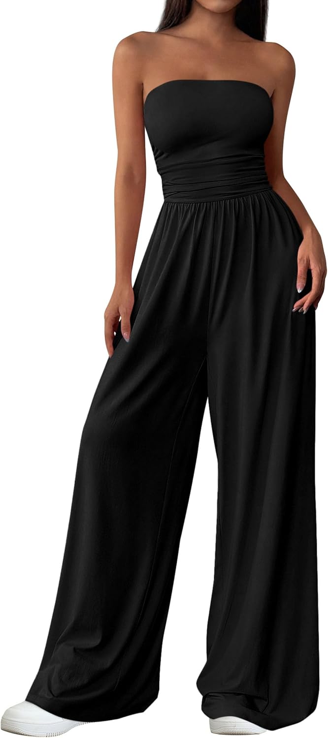 PRETTYGARDEN – Combinaison Femme Bustier Sans Bretelles, Taille Haute & Pantalon Large – Chic Vacances