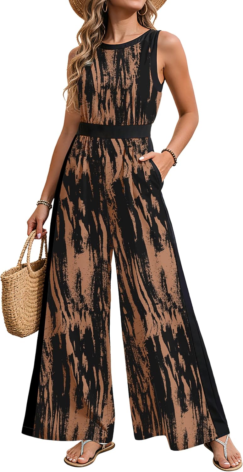 💙 AGERWAY – Combinaison Femme Fleurie Bleu Marine, Taille Smockée & Pantalon Large