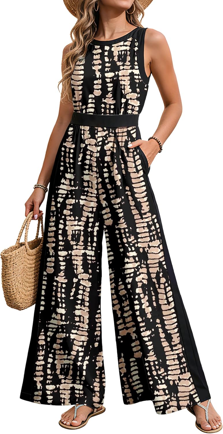 💙 AGERWAY – Combinaison Femme Fleurie Bleu Marine, Taille Smockée & Pantalon Large
