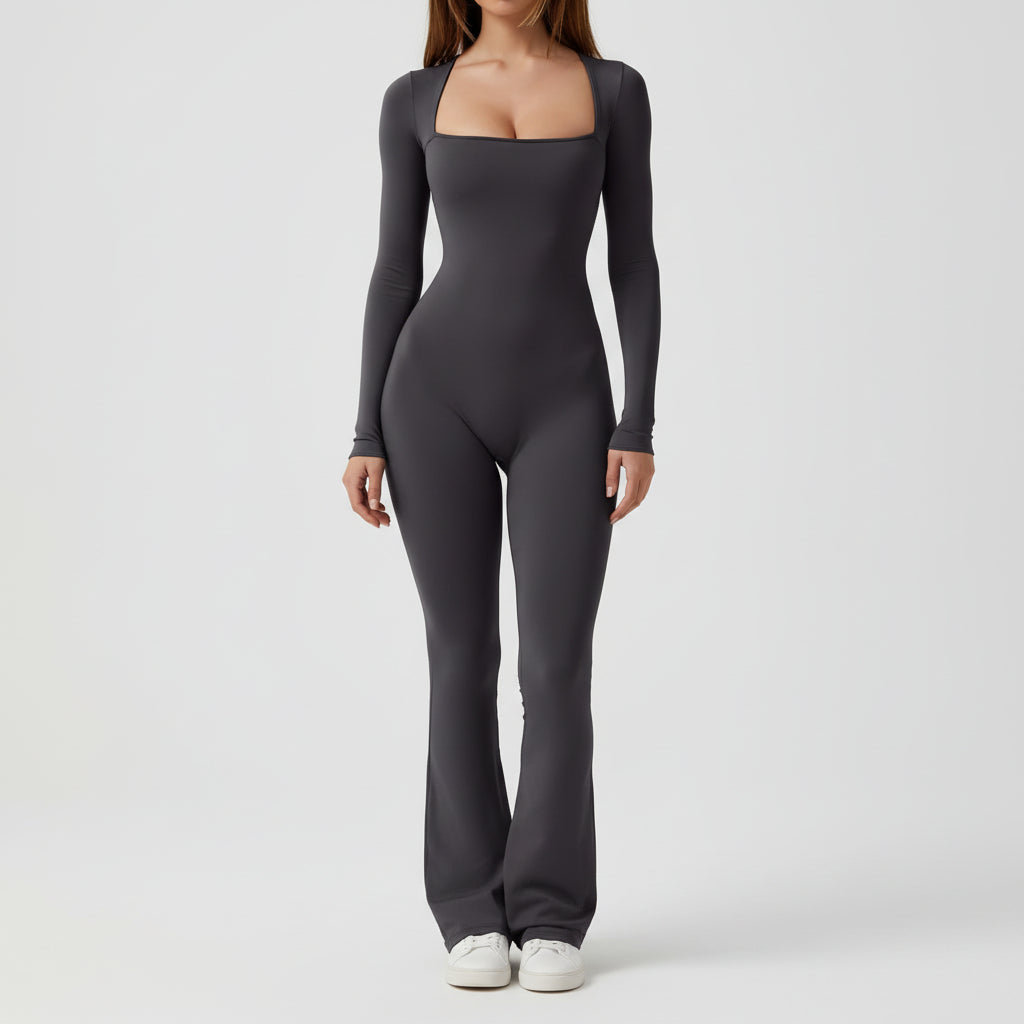 🖤 QINSEN – Combinaison femme sans coutures sculptante, col carré et coupe moulante