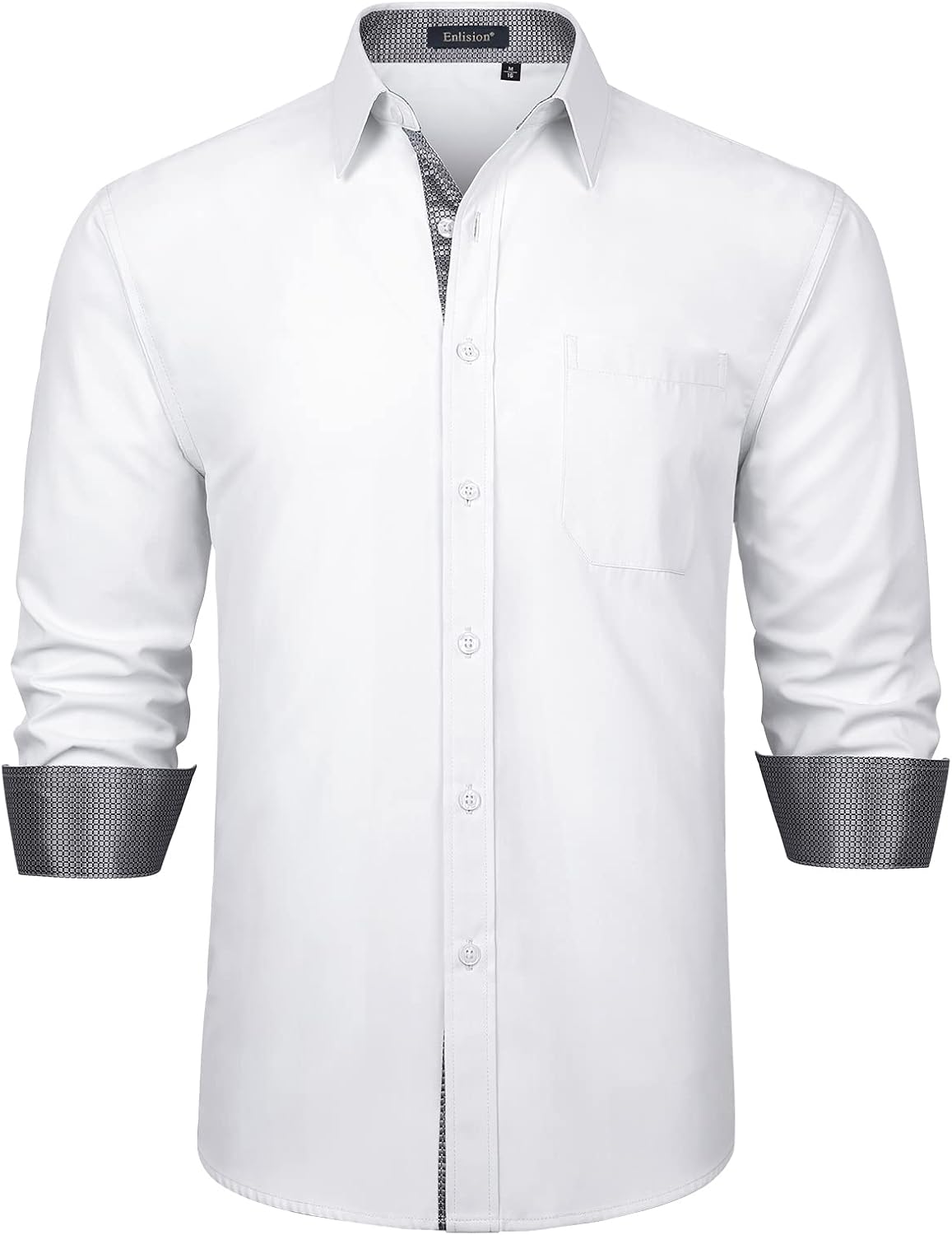 Enlision – Chemise Homme Coupe Droite à Manches Longues – Élégante, Contrastée & Business avec Poche