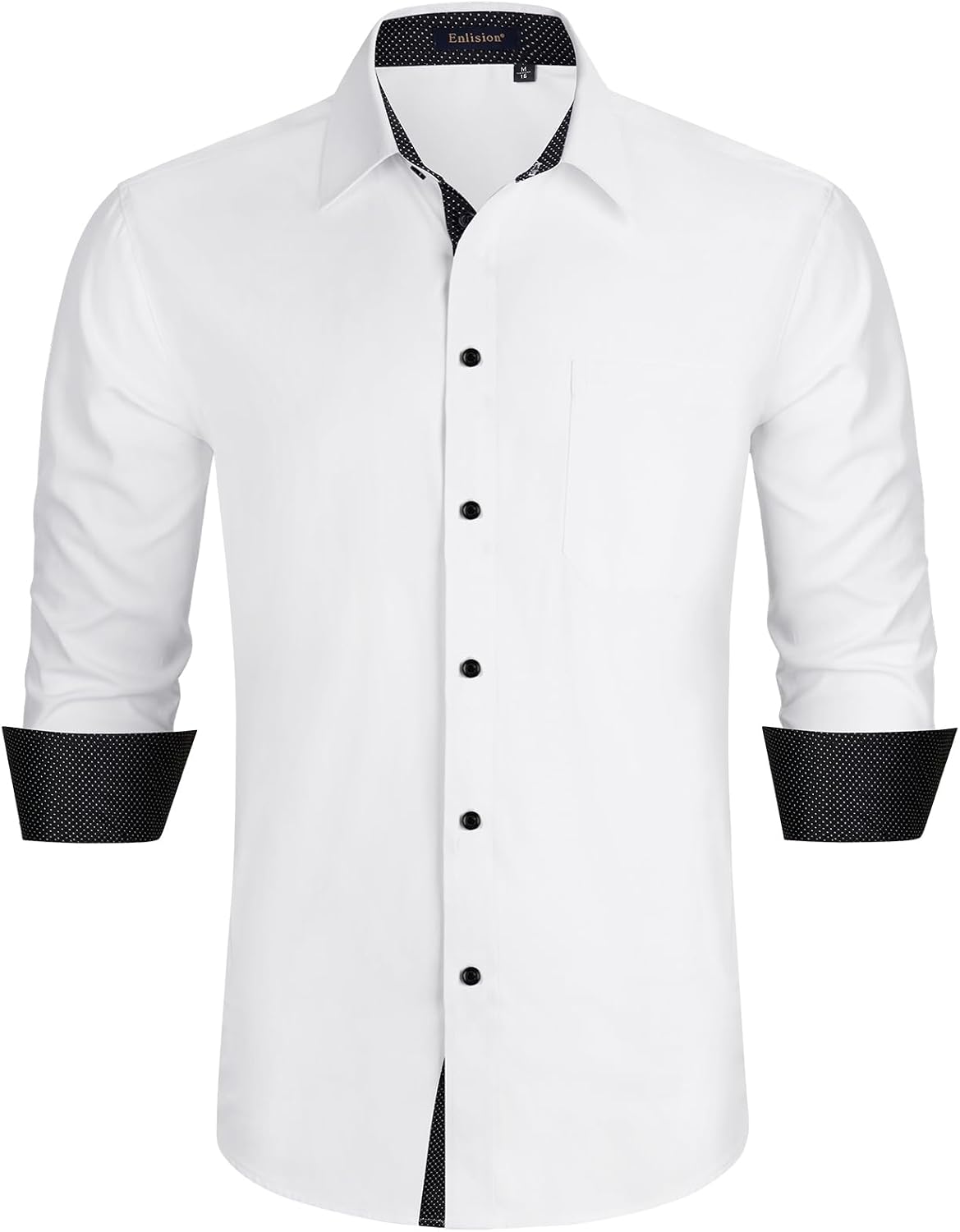 Enlision – Chemise Homme Coupe Droite à Manches Longues – Élégante, Contrastée & Business avec Poche