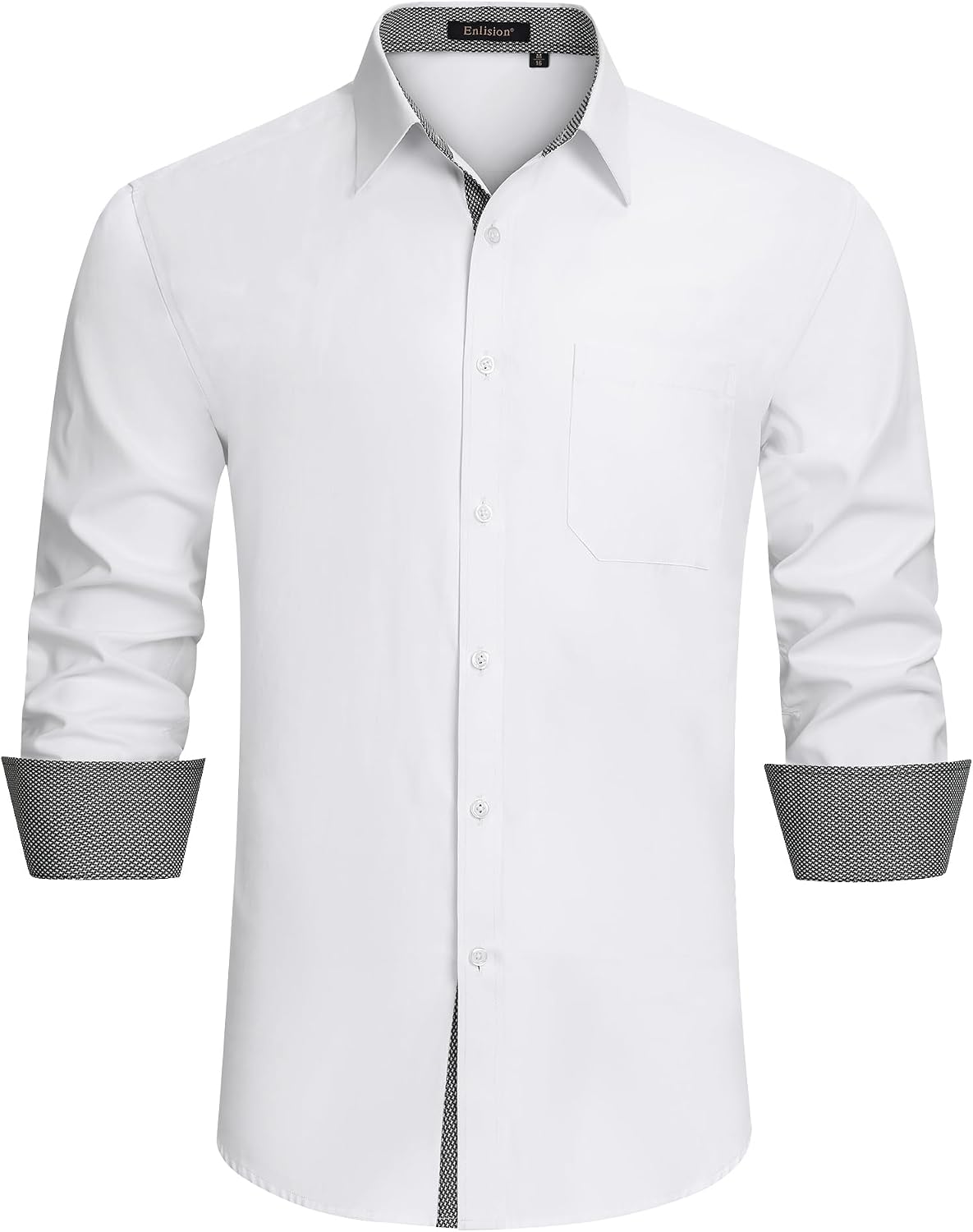 Enlision – Chemise Homme Coupe Droite à Manches Longues – Élégante, Contrastée & Business avec Poche