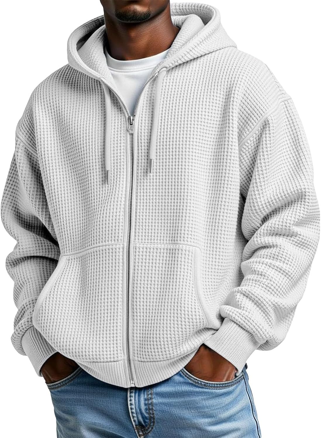 Veste homme à capuche zippée, coupe oversize gaufrée