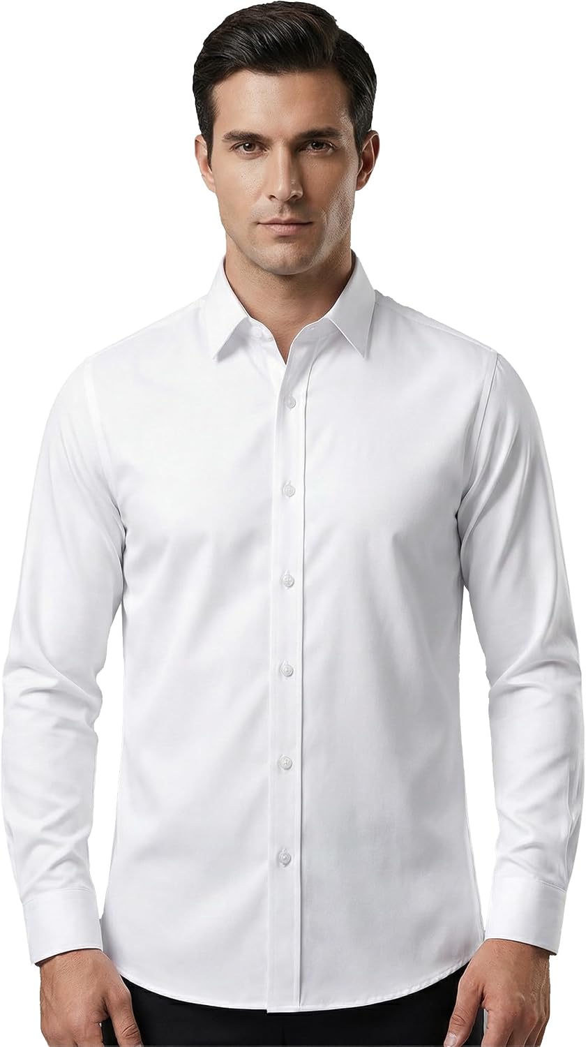 Chemise homme à col montant – Manches longues, extensible et infroissable – Style casual chic