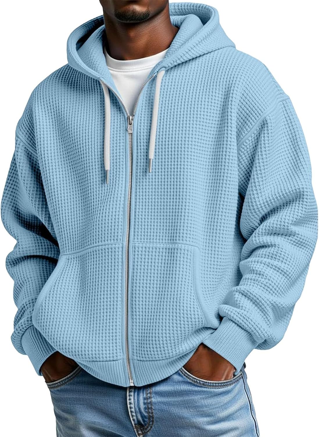 Veste homme à capuche zippée, coupe oversize gaufrée