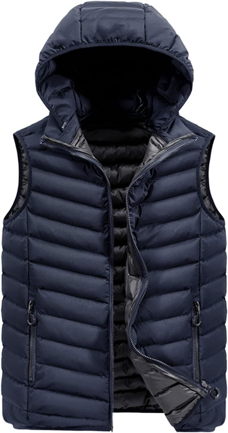 FSFA – Doudoune sans manches à capuche pour homme – Gilet chaud zippé color-block pour l’hiver