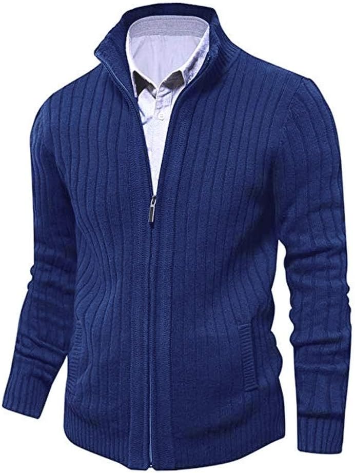 aoli ray – Cardigan Homme Zippé Slim Fit – Veste Tricotée à Col Droit & 2 Poches