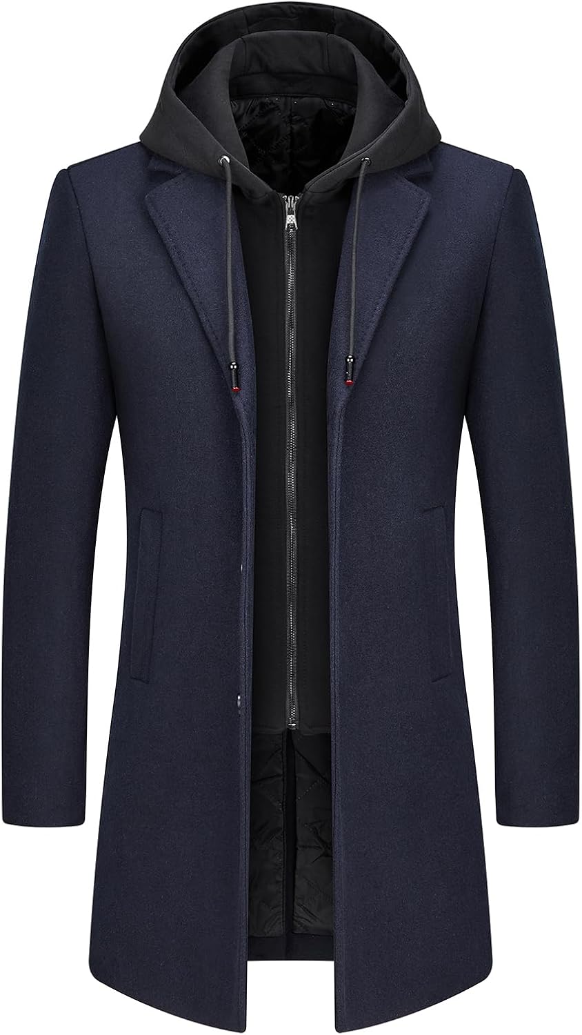 Manteau en laine pour homme avec capuche amovible – Manteau long, chaud et élégant pour l’hiver