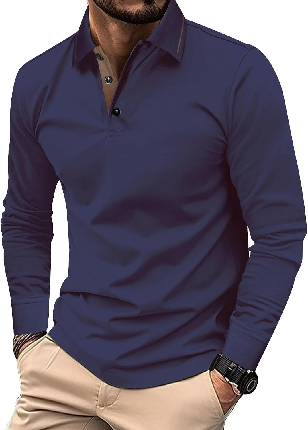 Comilaka – Polo homme décontracté en coton – Manches longues et style classique
