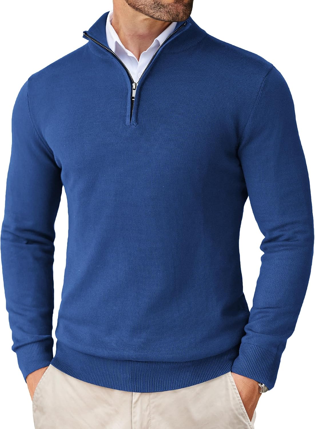 COOFANDY – Pull Homme Tricoté à Col Montant Zippé – Maille Noire Casual & Élégante