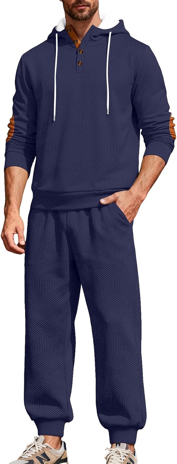 Survêtement Homme Jacquard 2 Pièces – Sweat à Capuche & Pantalon – Ensemble Casual Sportswear