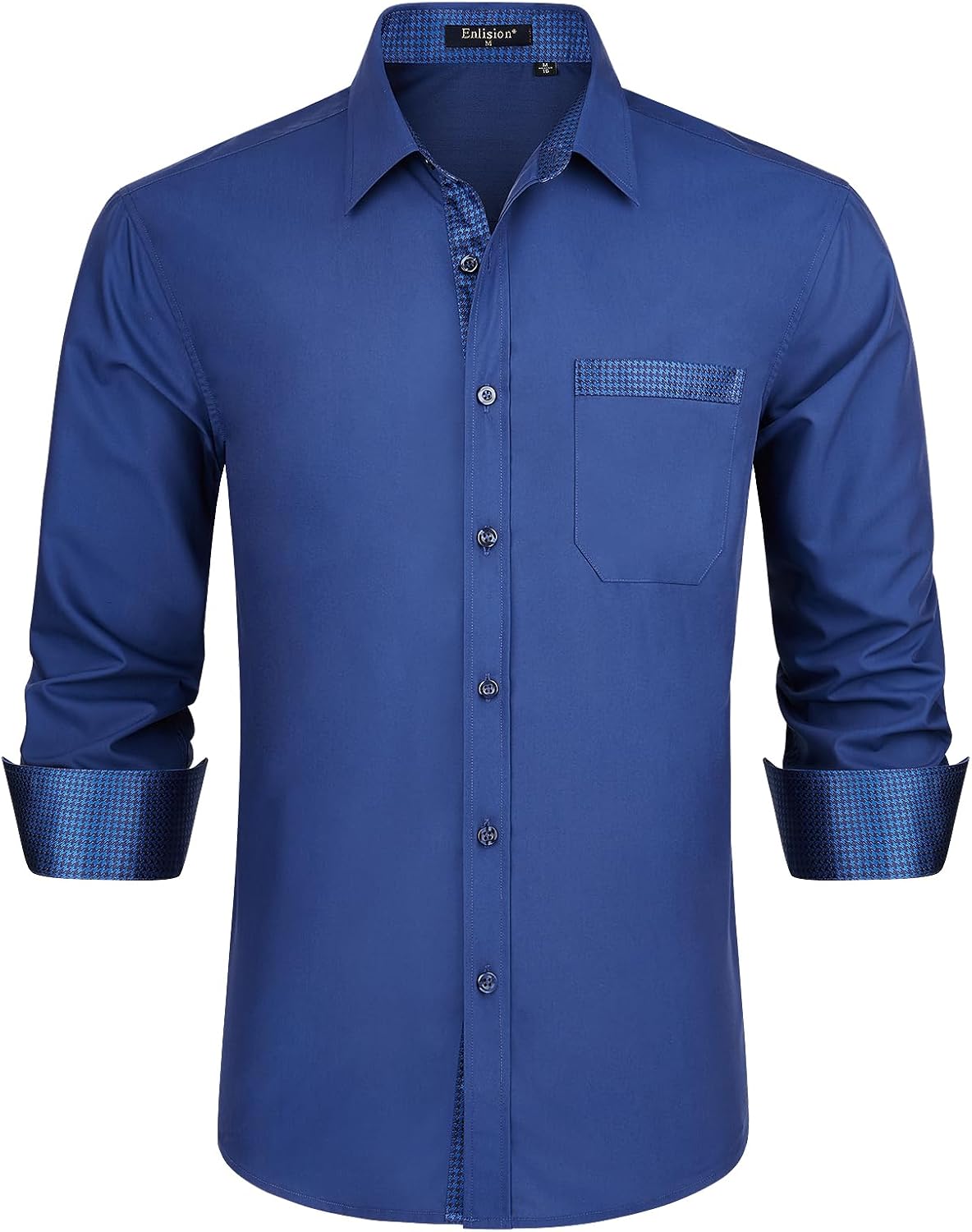 Enlision – Chemise Homme Coupe Droite à Manches Longues – Élégante, Contrastée & Business avec Poche