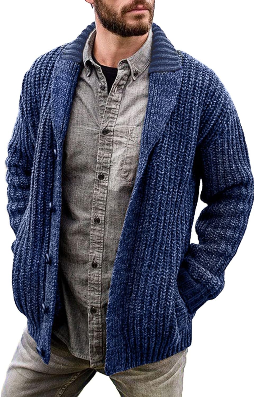 Gilet homme à col châle – Pull en maille torsadée épais, chaud et chic