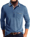 Polo homme manches longues à col à carreaux – Modèle élégant avec poche