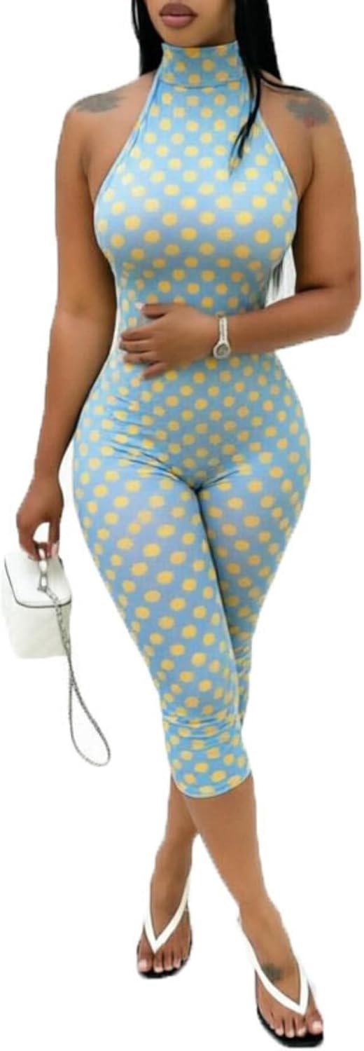 🔵 BOKITECAO – Combinaison femme dos nu à pois, col américain et coupe moulante style corsaire