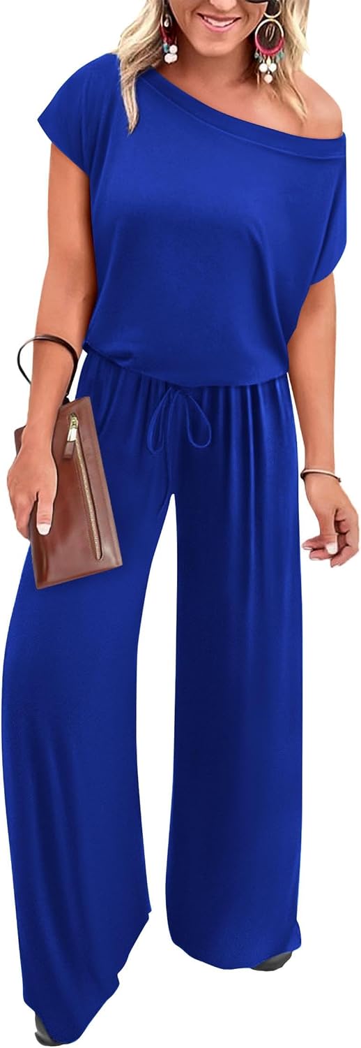 🖤 KIRUNDO – Combinaison femme épaules dénudées, taille ajustable et pantalon large avec poches