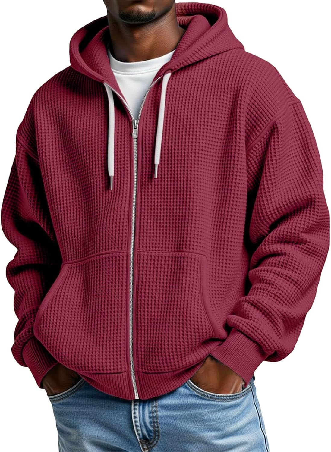Veste homme à capuche zippée, coupe oversize gaufrée