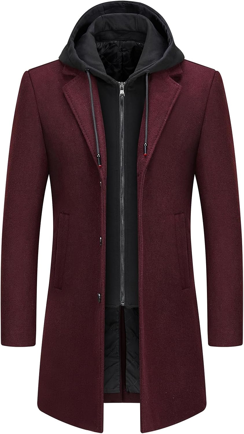 Manteau en laine pour homme avec capuche amovible – Manteau long, chaud et élégant pour l’hiver