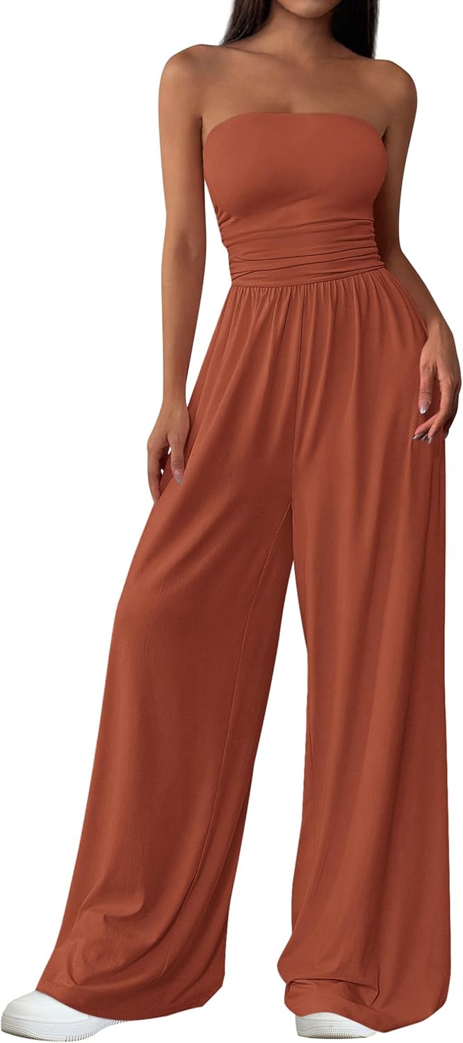 PRETTYGARDEN – Combinaison Femme Bustier Sans Bretelles, Taille Haute & Pantalon Large – Chic Vacances