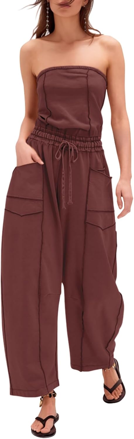 Sexyasasii – Combinaison bustier sans bretelles pour femme, taille haute ajustable et jambes tonneau