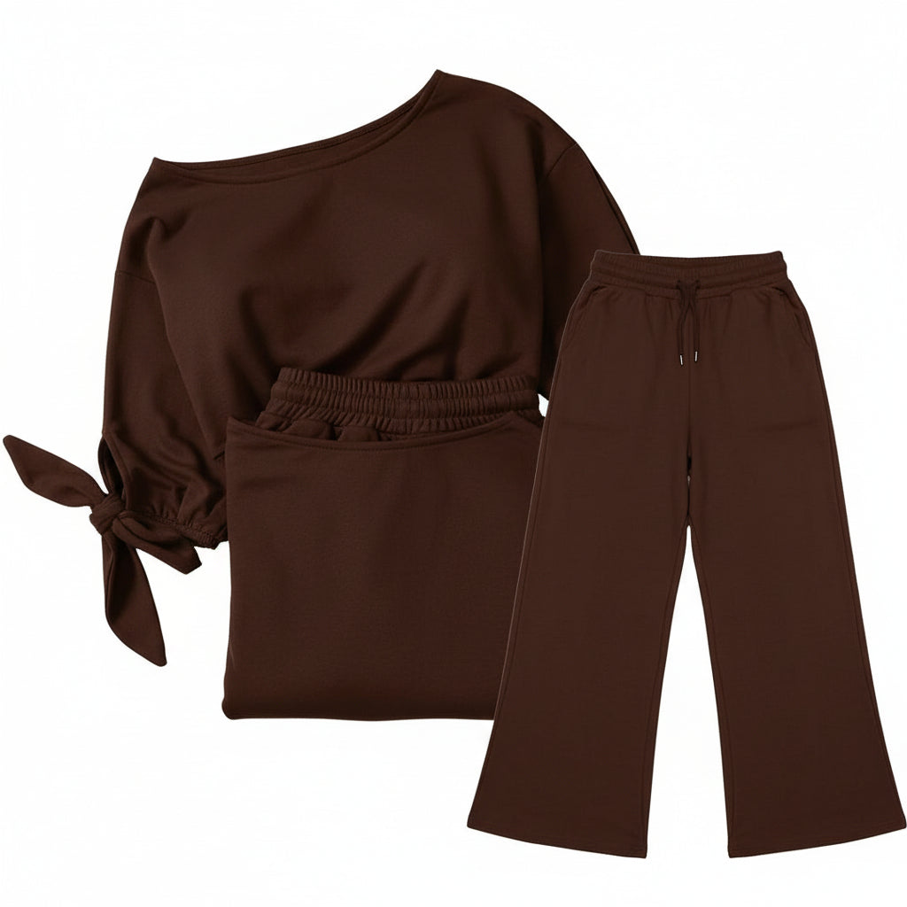 SexyCherry – Ensemble femme 2 pièces épaules dénudées, sweat & pantalon de jogging à cordon – Casual chic
