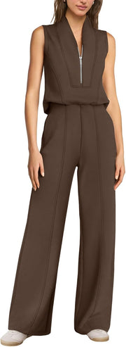 SENSERISE – Combinaison Femme de Voyage à Jambes Larges, Demi-Zip & Coupe Décontractée Chic