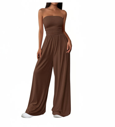 PRETTYGARDEN – Combinaison Femme Bustier Sans Bretelles, Taille Haute & Pantalon Large – Chic Vacances