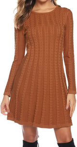 Robe pull tricotée Gyabnw à col rond et manches longues