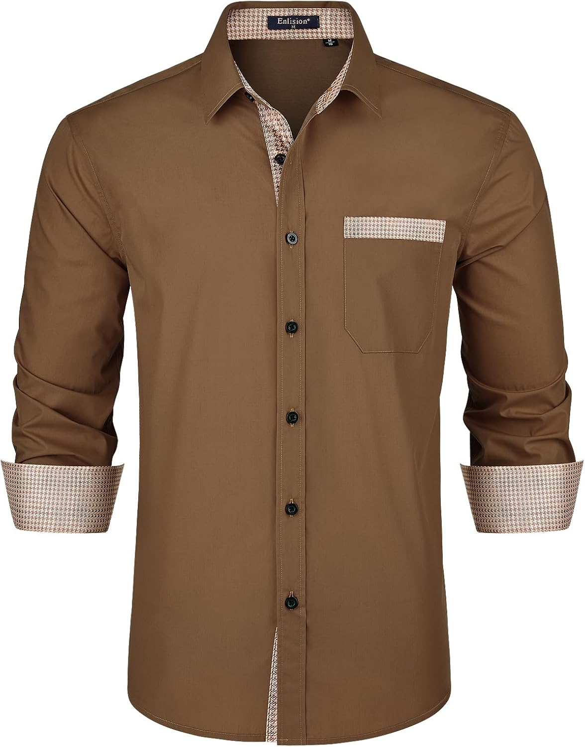 Enlision – Chemise Homme Coupe Droite à Manches Longues – Élégante, Contrastée & Business avec Poche