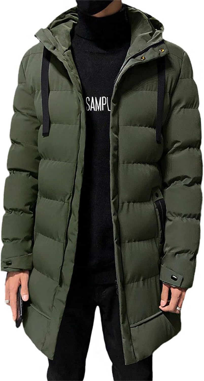 tinetill – Manteau long en duvet pour homme – Doudoune chaude matelassée à capuche et veste thermique d’hiver