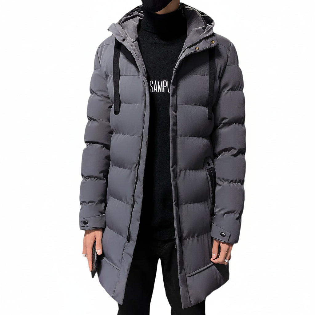 tinetill – Manteau long en duvet pour homme – Doudoune chaude matelassée à capuche et veste thermique d’hiver
