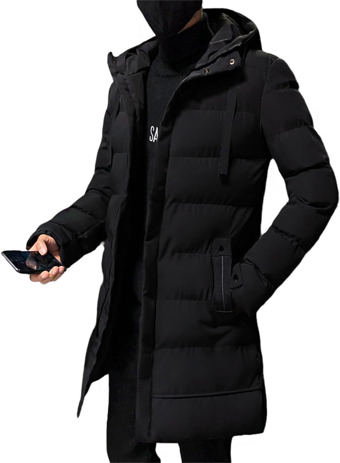 tinetill – Manteau long en duvet pour homme – Doudoune chaude matelassée à capuche et veste thermique d’hiver