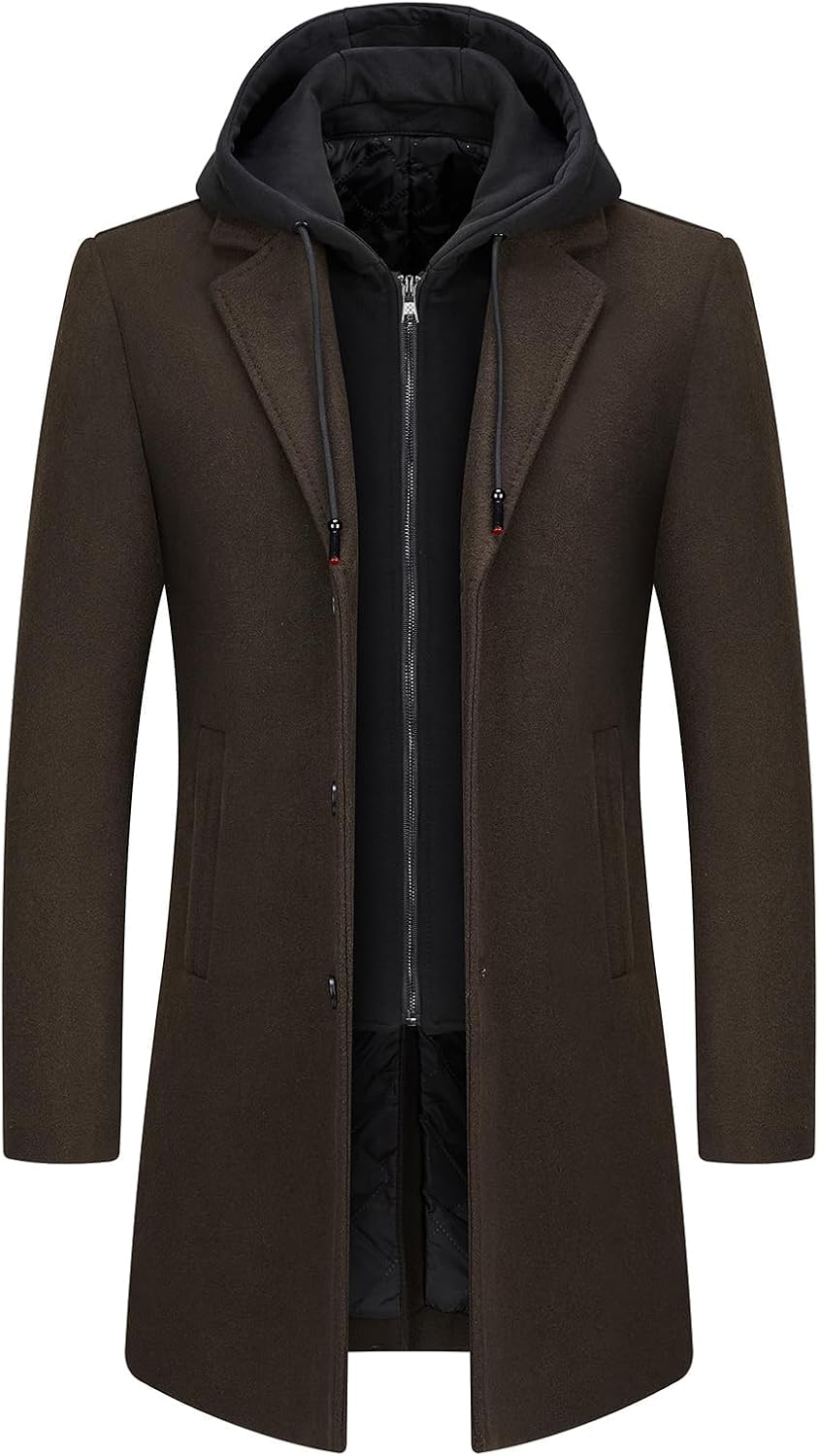 Manteau en laine pour homme avec capuche amovible – Manteau long, chaud et élégant pour l’hiver