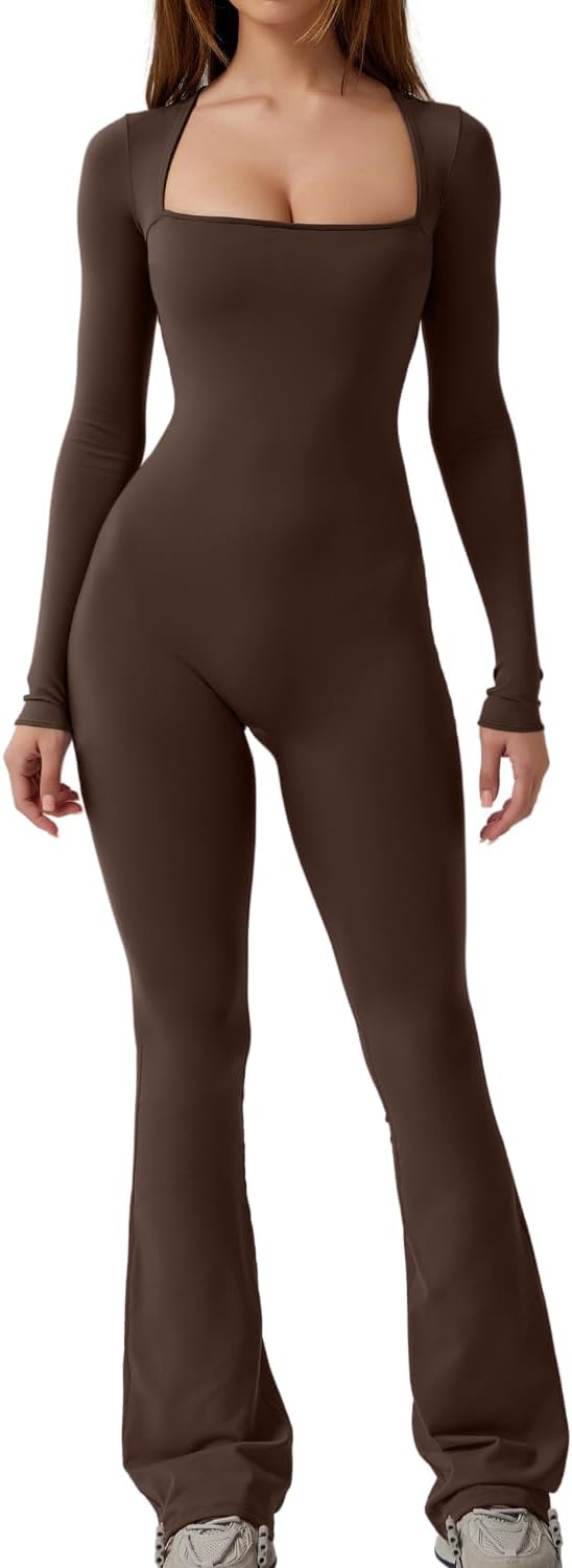 🖤 QINSEN – Combinaison femme sans coutures sculptante, col carré et coupe moulante