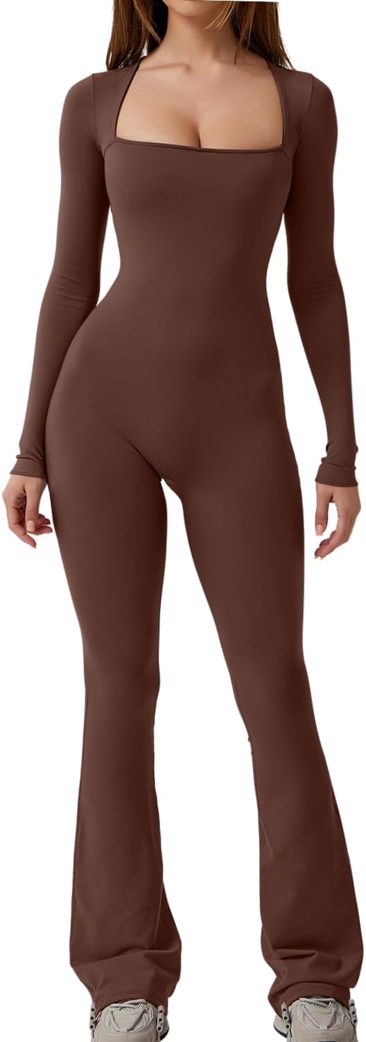 🖤 QINSEN – Combinaison femme sans coutures sculptante, col carré et coupe moulante