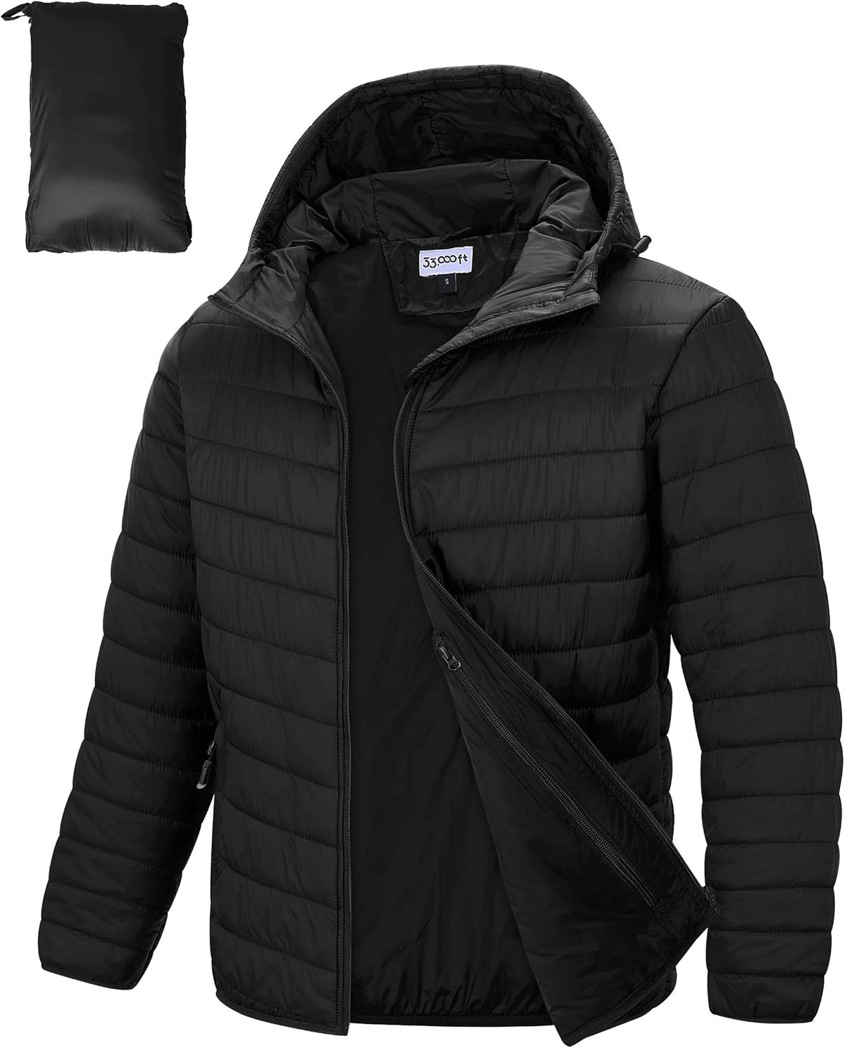 33,000ft – Veste matelassée légère à capuche pour homme – Chaude, résistante à l’eau et pliable