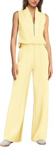 SENSERISE – Combinaison Femme de Voyage à Jambes Larges, Demi-Zip & Coupe Décontractée Chic