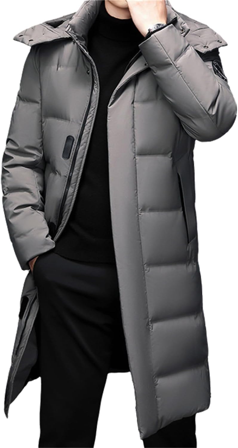 tinetill – Manteau long en duvet pour homme – Doudoune chaude matelassée à capuche et veste thermique d’hiver
