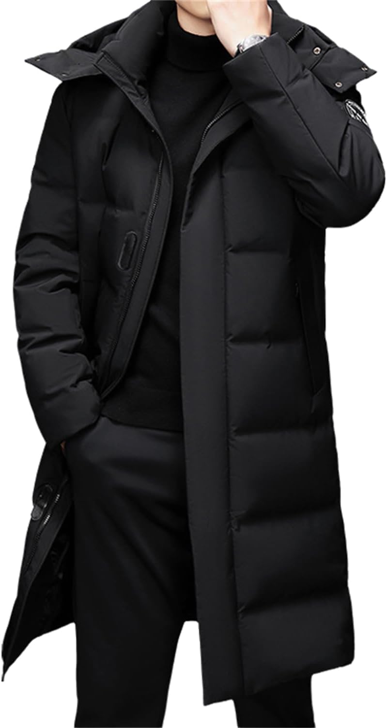 tinetill – Manteau long en duvet pour homme – Doudoune chaude matelassée à capuche et veste thermique d’hiver