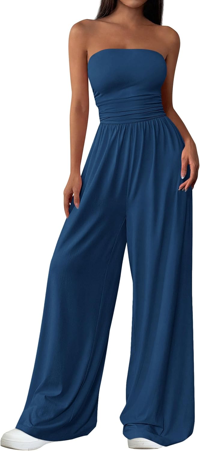 PRETTYGARDEN – Combinaison Femme Bustier Sans Bretelles, Taille Haute & Pantalon Large – Chic Vacances