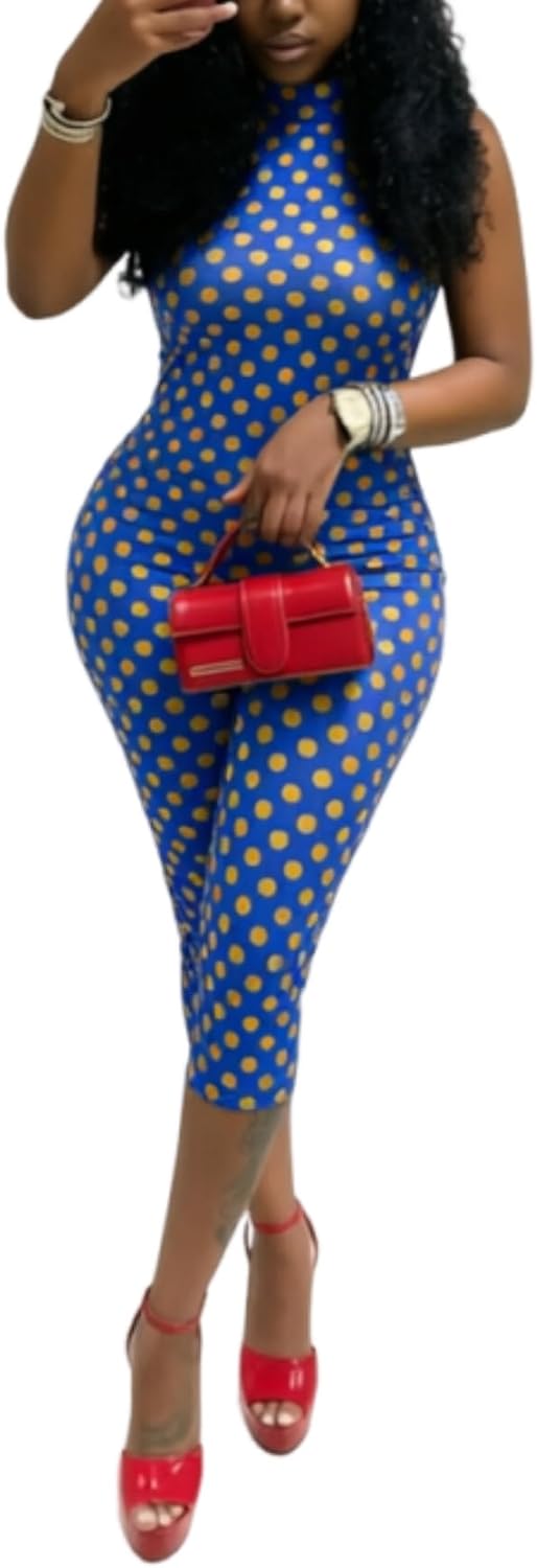 🔵 BOKITECAO – Combinaison femme dos nu à pois, col américain et coupe moulante style corsaire
