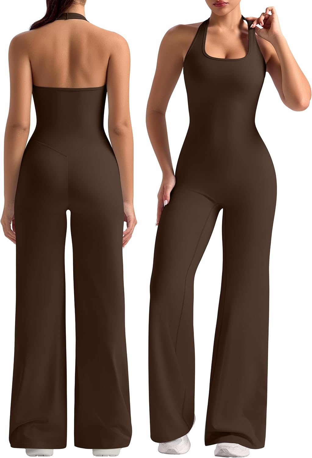 🖤 OLCHEE – Combinaison de sport femme dos nu, col licou & pantalon large sculptant