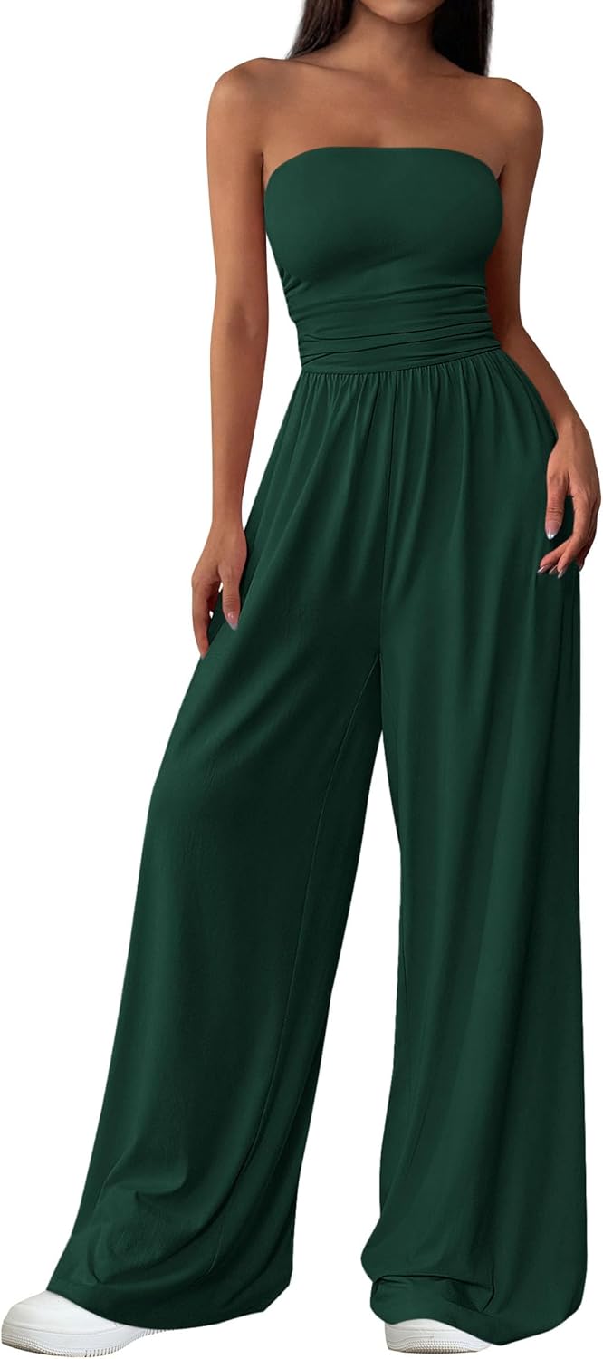 PRETTYGARDEN – Combinaison Femme Bustier Sans Bretelles, Taille Haute & Pantalon Large – Chic Vacances