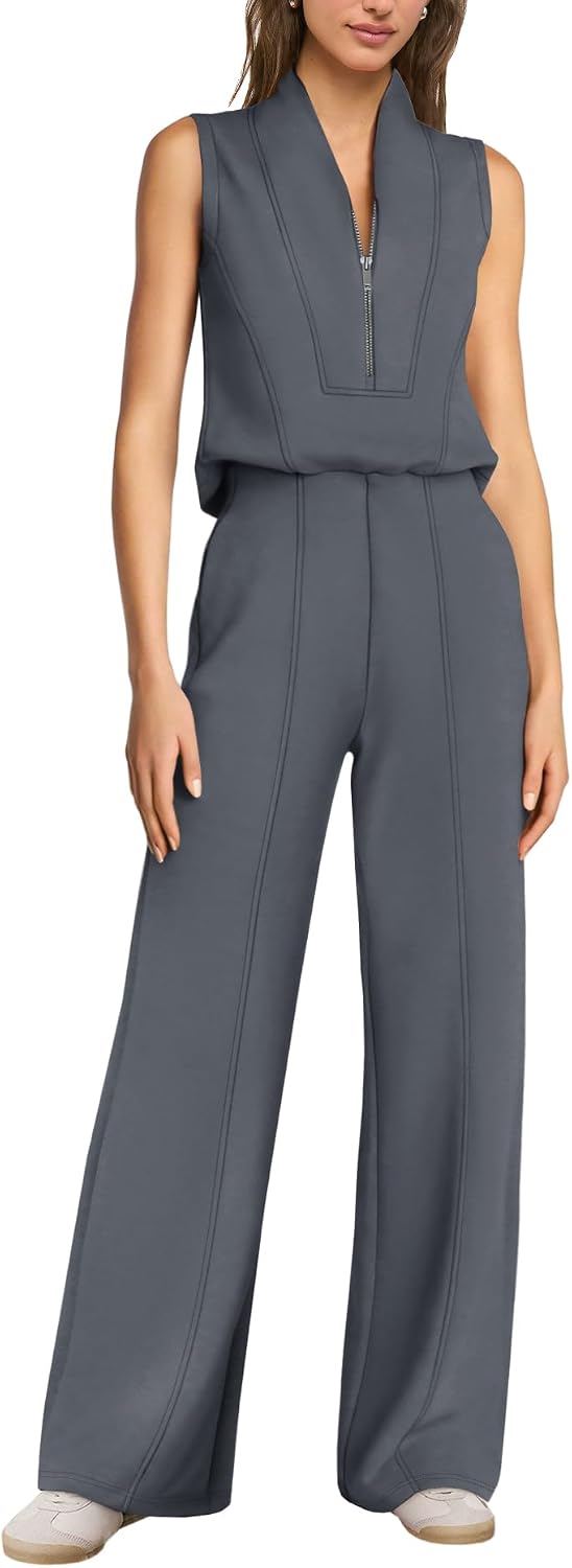 SENSERISE – Combinaison Femme de Voyage à Jambes Larges, Demi-Zip & Coupe Décontractée Chic