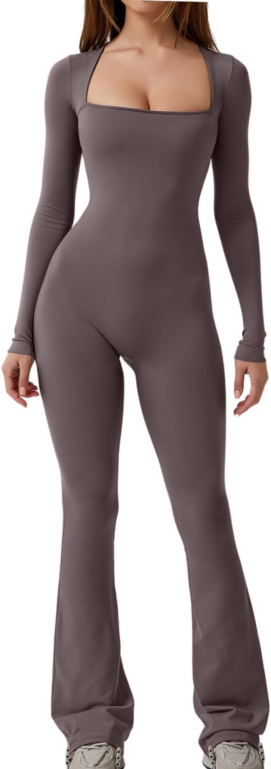 🖤 QINSEN – Combinaison femme sans coutures sculptante, col carré et coupe moulante